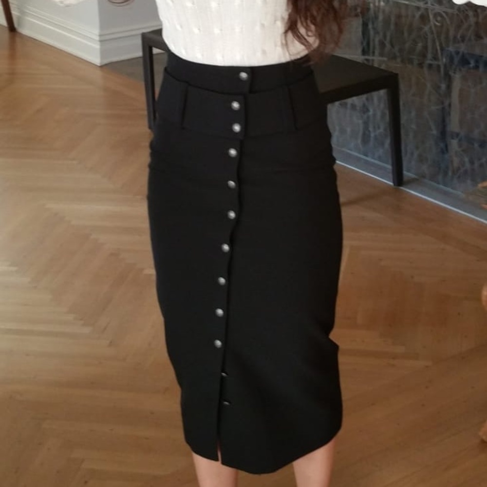 Intermix black pencil midi skirt w/ buttons